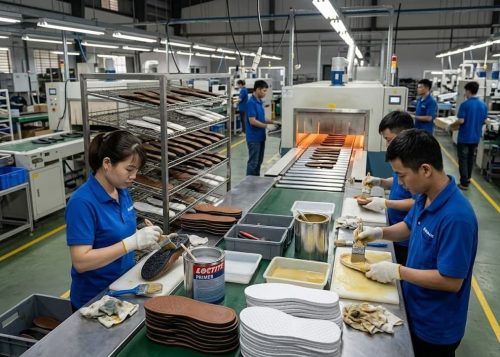 Primer and adhesive coating process for outsole assembly.