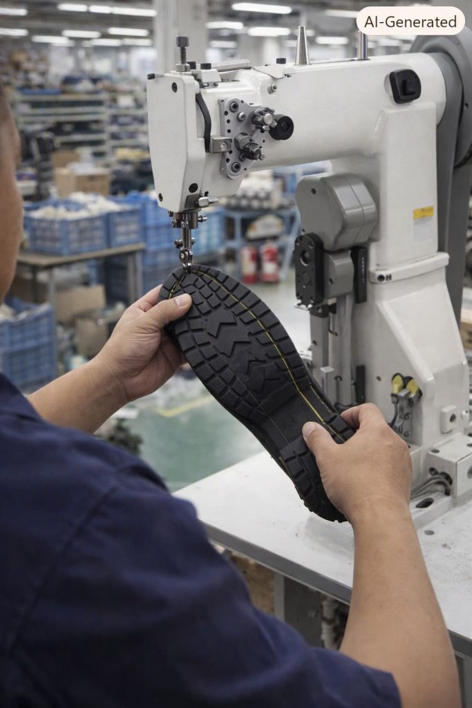 Rubber Outsole Stitching Operation