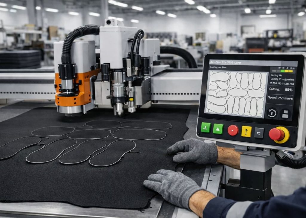 CNC outsole cutting system.