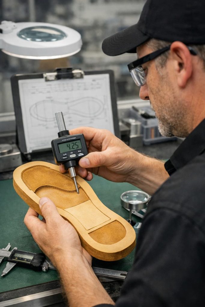 First-piece inspection after outsole milling.