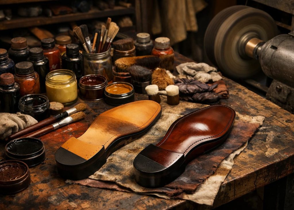 Outsole coloring and polishing operation.