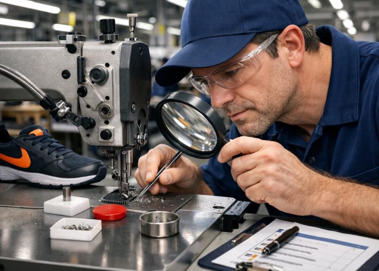 Broken needle policy inspection in footwear stitching factory