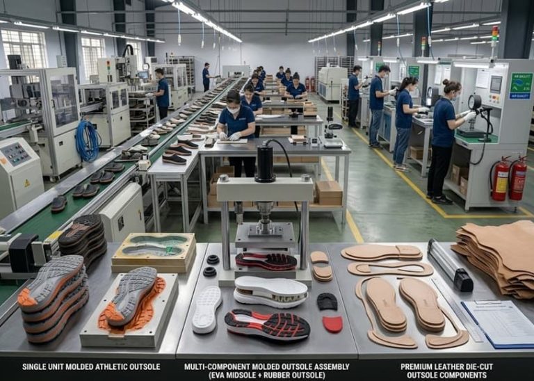 Alt Text: Three basic outsole types used in footwear manufacturing