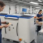Band knife splitting machine in a footwear factory.