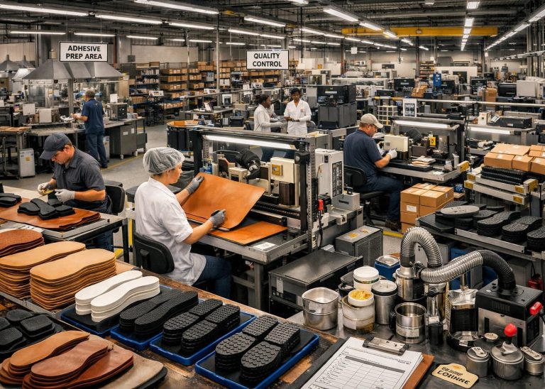 Outsole manufacturing department in a modern footwear factory