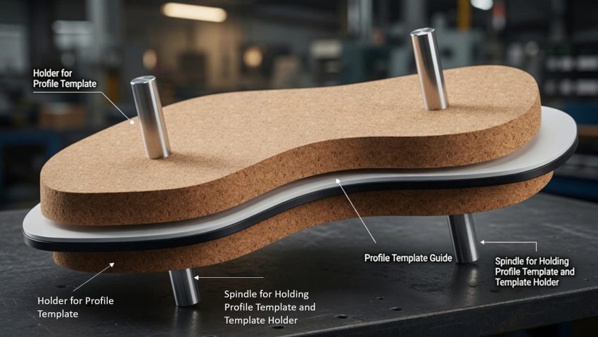 Working principle of a template-guided profile trimming machine.