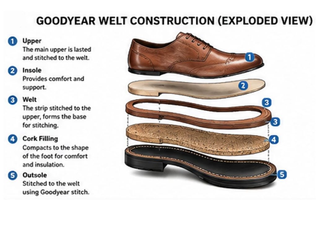 Exploded view of Goodyear welt construction.