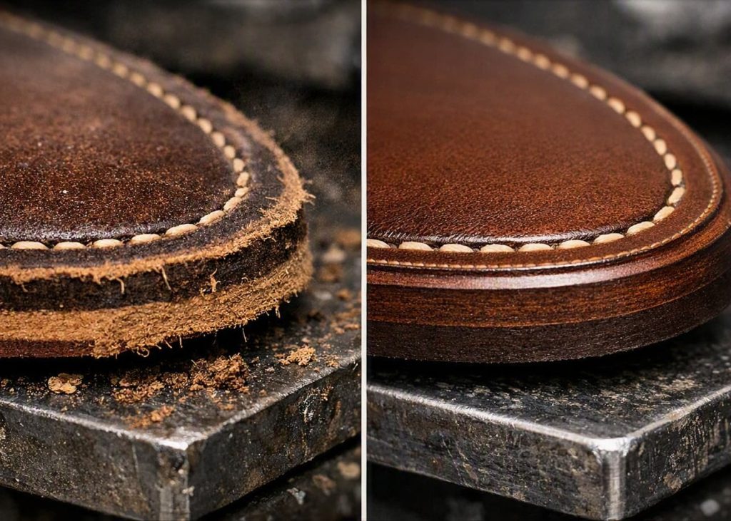 Before and after edge scouring comparison.