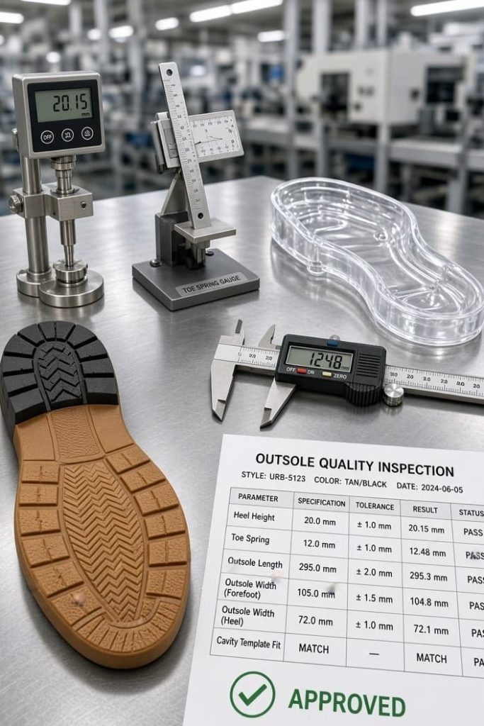 Inspection tools used during outsole final inspection.