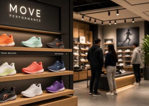 Modern shoe store interior displaying athletic performance footwear