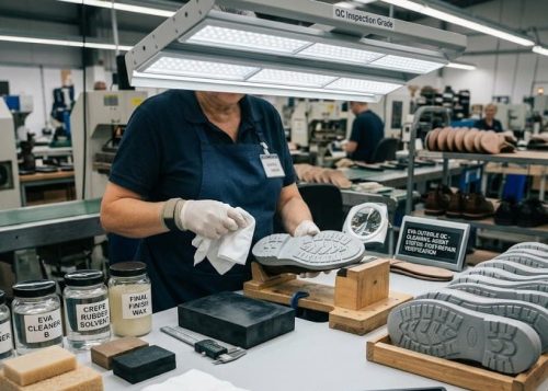 Professional footwear repairing and cleaning workstation.