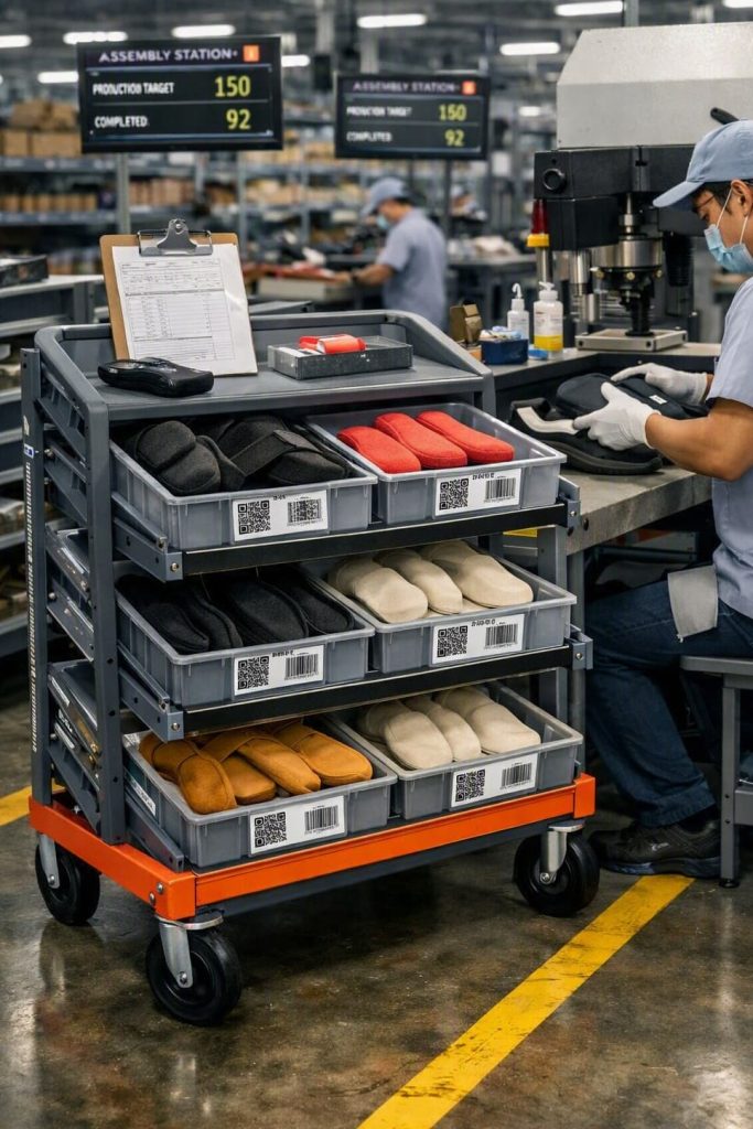 Assembly cart supplying outsole components