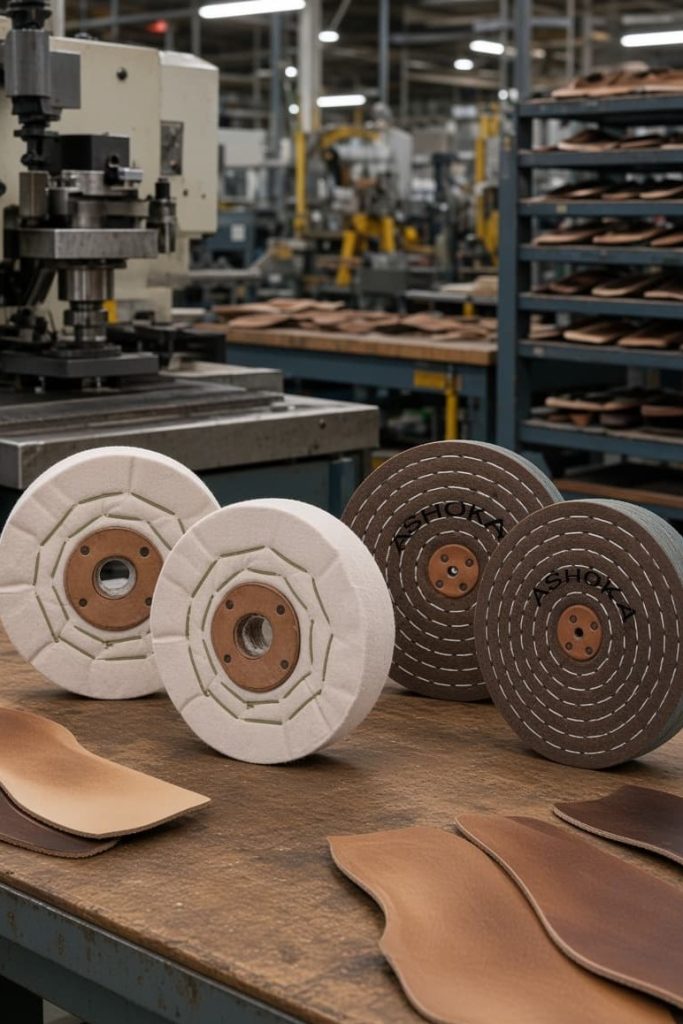 Felt, and cotton wheels for outsole padding.