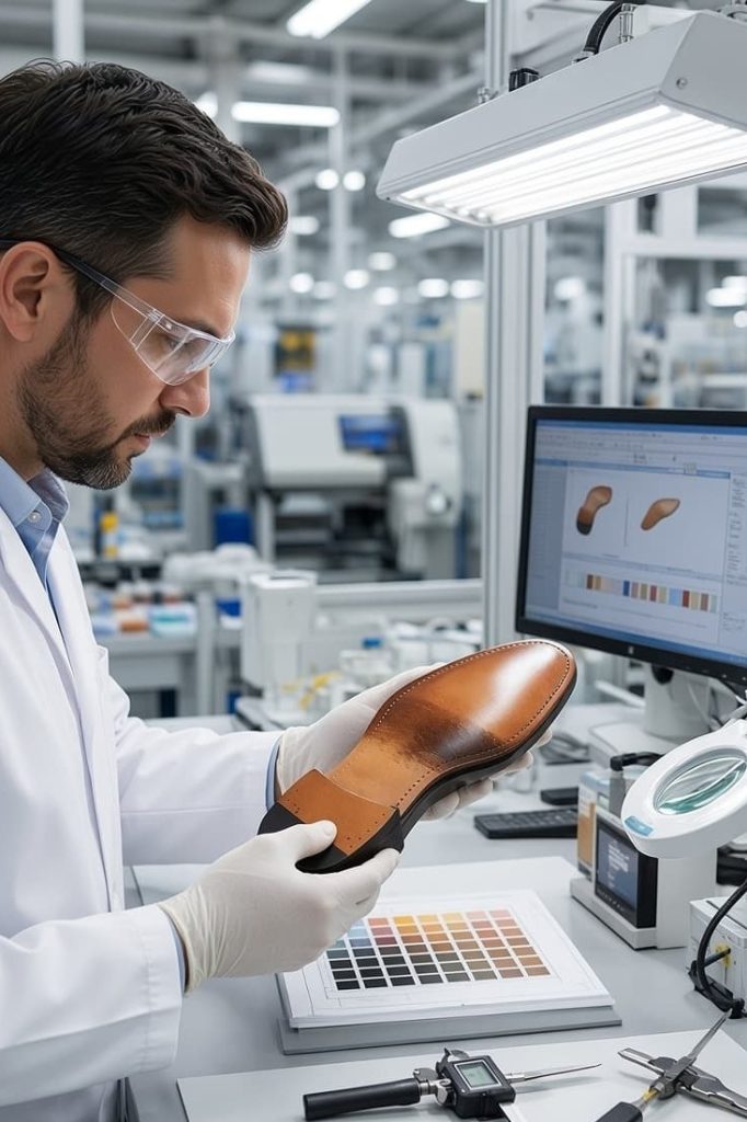 Recording final inspection data for outsole quality traceability.