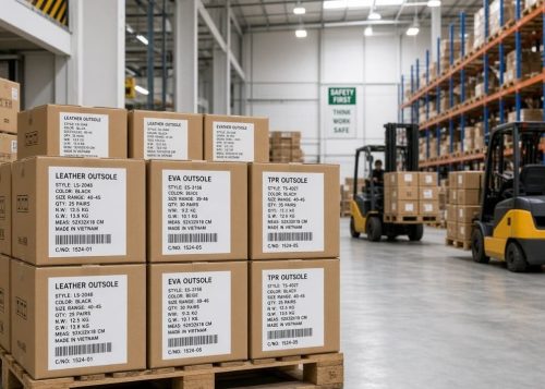Packed outsole warehouse.