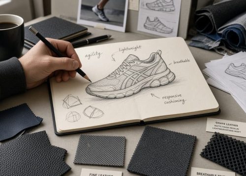 Footwear designer crafting next-generation leather sneaker concepts.