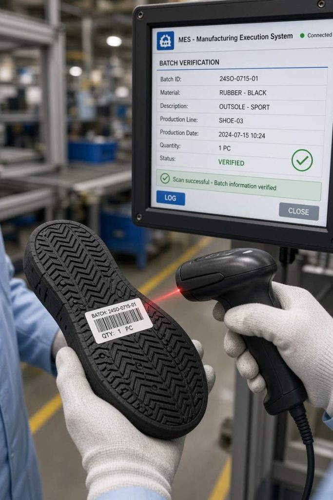 Traceability verification in footwear production.