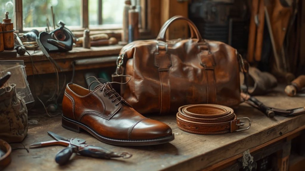 Well-used leather products being maintained and repaired for longer service life