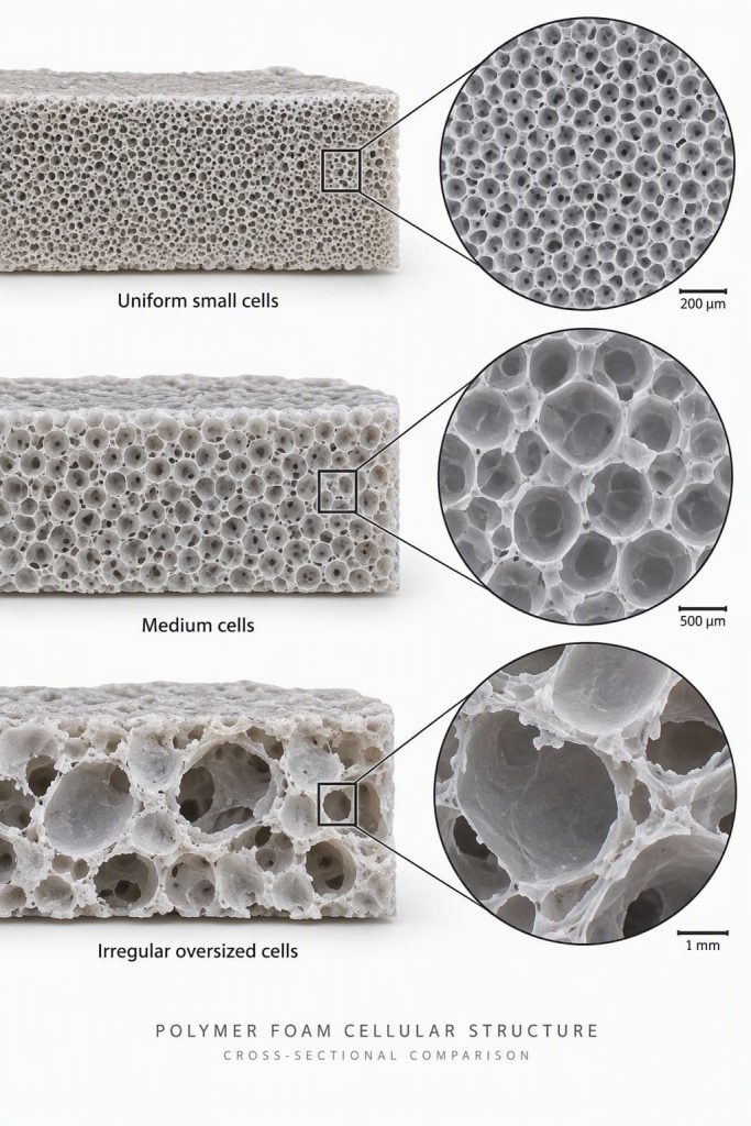 Comparison of different polymer foam cell structures
