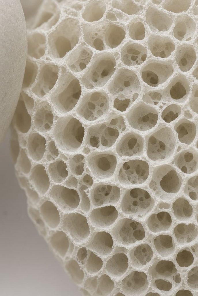 Close-up illustration of cellular foam structure in lightweight footwear cushioning material.