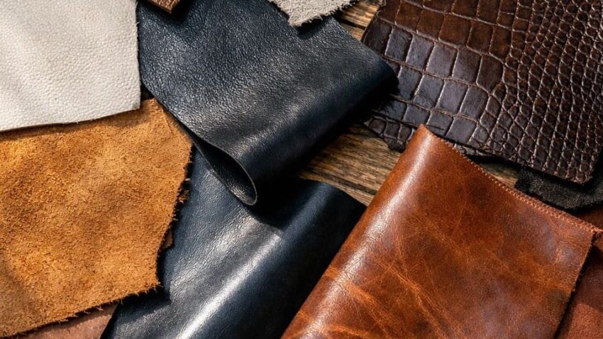 Different types and finishes of leather displayed for comparison
