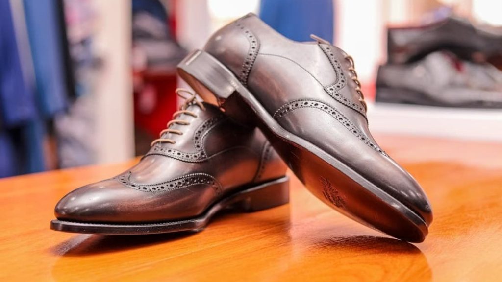 Premium welted dress shoe with polished leather outsole