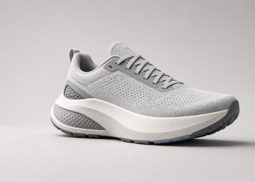 PEBA foam midsole in a high-performance running shoe, illustrative footwear material image.
